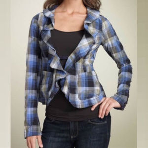 Free People “Liberty” Ruffled Plaid Blazer